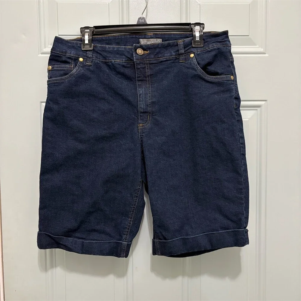 Woman Within Womens Bermuda Denim Shorts Size 14W Dark Wash Cuffed Hem